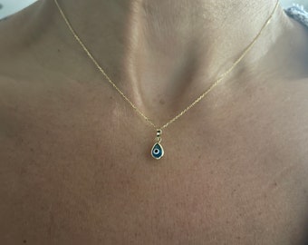 Evil Eye Necklace / 14k Gold Evil Eye Necklace / Petite Small Evil Eye Pendant / Layering Evil Eye Necklace / Minimalist Evil Eye Necklace