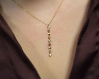 Diamond Lariat Necklace / 14k Gold Diamond Lariat 0.12cts / Multi Diamond Lariat Necklace / Bridal Diamond Necklace