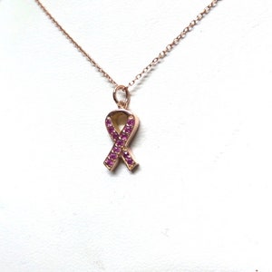 Brustkrebs Band Halskette / Pink Ribbon Halskette 14k Rose Gold / Halskette für Überlebende / Halskette für Brustkrebs / Brustkrebs Geschenk Bild 8
