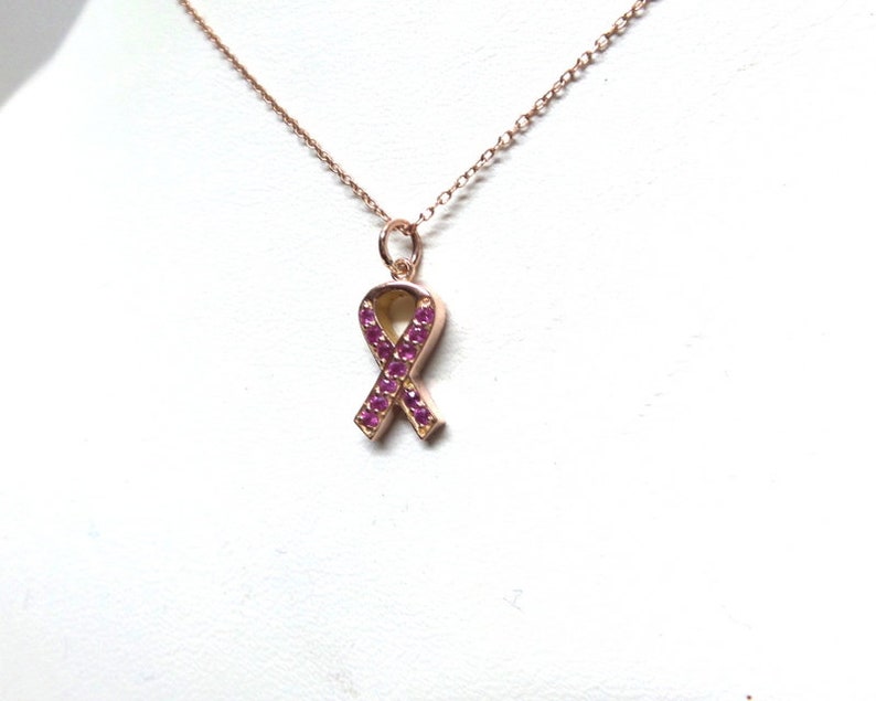 Breast Cancer Ribbon Necklace / Pink Ribbon Necklace 14k Rose Gold / Survivor Necklace / Breast Cancer Awareness Necklace / Cancer Gift image 8