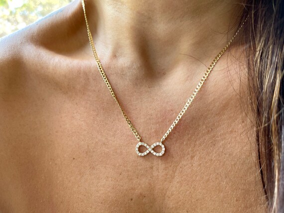 Diamond Infinity Cuban Link Chain Necklace 14k Gold Infinity