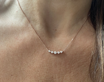 Diamond Bar Necklace 0.45CT / 14k Gold Diamond Bar Necklace / Diamond Bezel Bar Necklace / Dainty Bar Necklace / Gold Bar Necklace