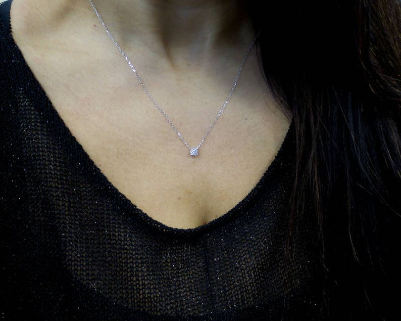 Diamond Necklace / 14k Gold Diamond Necklace 0.25CT / Prong Set Diamond Solitaire Necklace / Dainty Diamond / Floating Diamond Necklace image 7