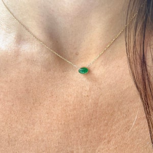 14k Gold Green Jade Necklace: Minimalist Oval Solitaire