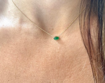 Jade Necklace/ 14k Gold Jade Necklace/  Oval Jade Necklace/ Natural Jade Necklace/ Chinese Jade Necklace/ Solitaire Jade Necklace