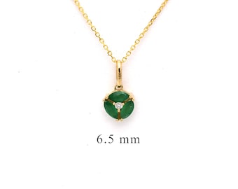 Green Emerald Diamond Marquise Necklace / 14k Gold Birthstone Emerald Necklace / Minimalist Emerald Necklace / Dainty Emerald