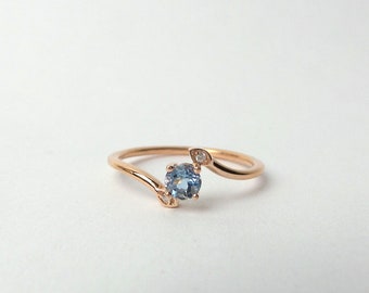 Aquamarine Ring / 14k Rose Gold Aquamarine Ring / Diamond Aquamarine Ring / March Birthstone Ring / Blue Aquamarine Ring/StackableAquamarine