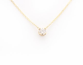 Diamond Solitaire Necklace / Gold Solitaire Diamond Pendant/ Solitaire Diamond 14k Yellow Gold Necklace/ Tiny Gold Pendant/ Dainty