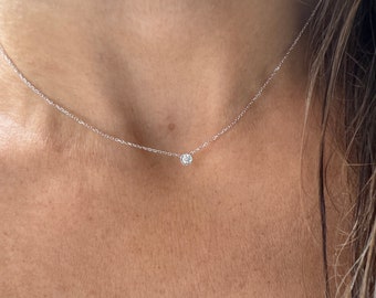 Gold Diamond Solitaire Necklace, Solitaire Pendant, Best Seller Diamond Necklace, Elegant Fine Diamond Jewelry, Layering Diamond Chain,