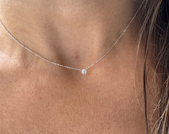 Featured listing image: Gold Diamond Solitaire Necklace, Solitaire Pendant, Best Seller Diamond Necklace, Elegant Fine Diamond Jewelry, Layering Diamond Chain,