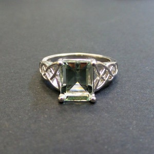 Amethyst Ring/  Genuine Green Amethyst Emerald Cut 1.55 ct Engagement Ring Sterling Silver/ Emerald Cut Green Amethyst Engagement Ring