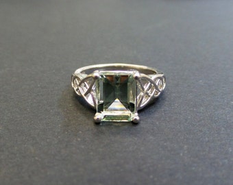 Amethyst Ring/  Genuine Green Amethyst Emerald Cut 1.55 ct Engagement Ring Sterling Silver/ Emerald Cut Green Amethyst Engagement Ring
