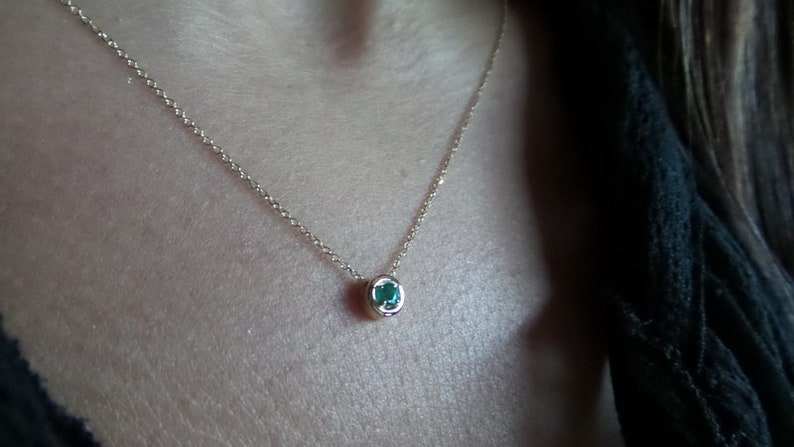 Emerald Necklace / 14k Gold Emerald Solitaire Necklace / Delicate Emerald Necklace / Dainty Pendant / Gold Emerald Necklace / May Birthstone image 8