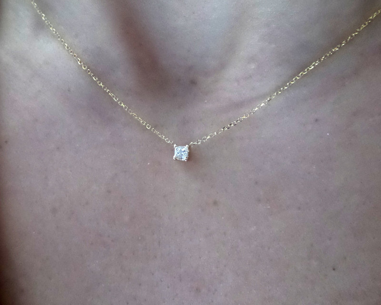 Princess Cut Diamond Necklace / Diamond Solitaire Necklace / | Etsy