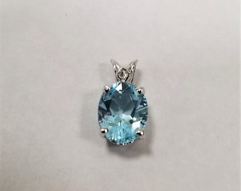 Blue Topaz Necklace / Oval Genuine Blue Topaz / Sterling Silver Necklace / Natural Sky Blue Topaz
