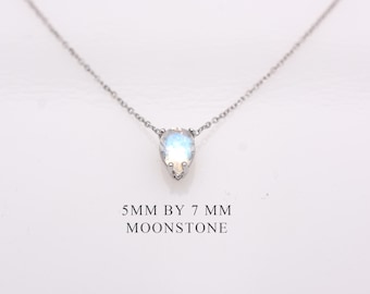 14k Gold Moonstone Solitaire Necklace: June Birthstone Pendant