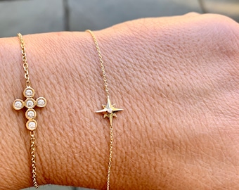 North Star Bracelet / Starburst Diamond Bracelet / 14k Gold Diamond North Star Bracelet / Minimalist North Star Bracelet / Dainty Starburst