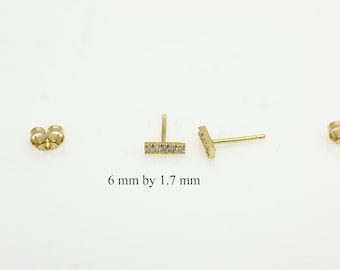 14k Gold Diamond Bar Earrings: Minimalist Layering Bar Studs