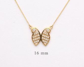 Diamond Butterfly Necklace / 14k Gold Butterfly Necklace / Large Diamond Butterfly Necklace / Dainty Diamond Butterfly