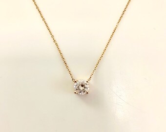 Diamond Necklace / 14k Gold Diamond Necklace 0.75ct / Diamond Solitaire Necklace / Prong Set Diamond Solitaire / Bridal Necklace
