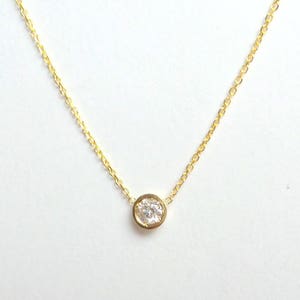 Diamond Bezel Necklace 0.18ct/ Diamond Necklace/ Diamond Solitaire Necklace/ Floating Diamond/ Dainty Diamond/ Bridal gift/ Birthday Present image 4
