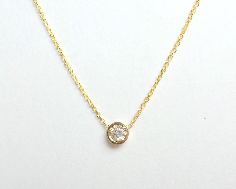 Diamond Bezel Necklace 0.18ct/ Diamond Necklace/ Diamond Solitaire Necklace/ Floating Diamond/ Dainty Diamond/ Bridal gift/ Birthday Present image 4