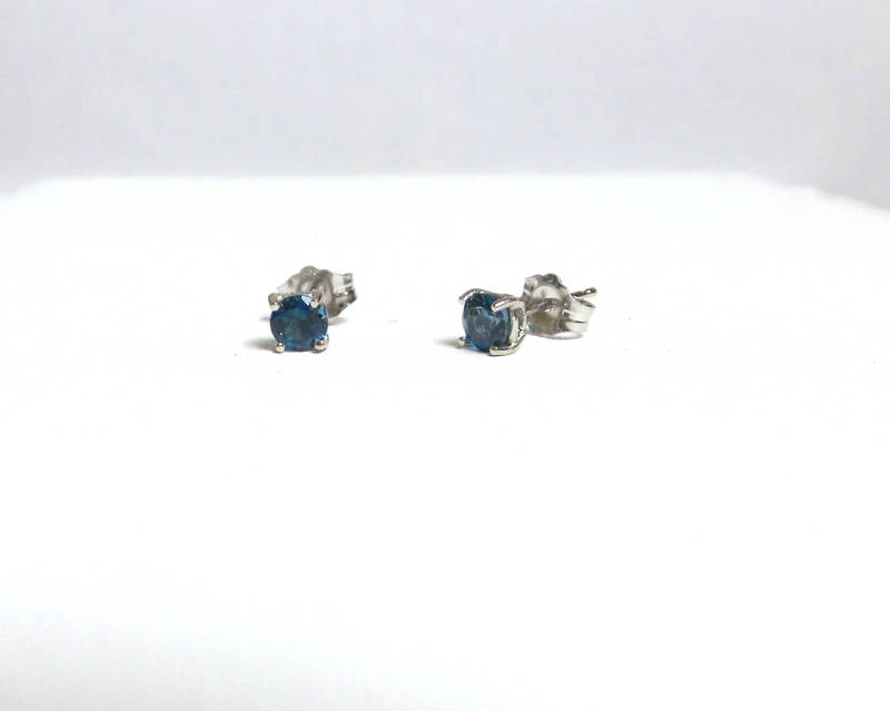 Blue Topaz Earrings/ 14k Gold Blue Topaz Studs/ London Blue Topaz ...