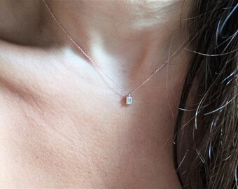 Emerald Cut Diamond Necklace0.26 cts VS1 I Color / Diamond Necklace / 14k Rose Gold Emerald Cut Diamond / Bridal Diamond Necklace