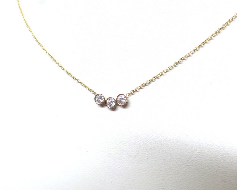 Diamond Bezel Necklace / 14k Gold Diamond Necklace 0.24cts / Bridal Diamond Necklace / Floating Diamond / Dainty Diamond Necklace / Bridal image 6