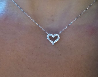 Diamond Heart Necklace / Small Diamond Heart Necklace 0.25ct / 14k White Gold Diamond Heart Necklace / Gold Diamond Heart Necklace / Heart