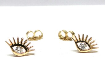 Evil Eye Earrings / Diamond Evil Eye Studs / 14k Gold Diamond  Evil Eye 0.10ct / Gold Evil Eye Earrings / Small Evil Eye Studs / Dainty Eye
