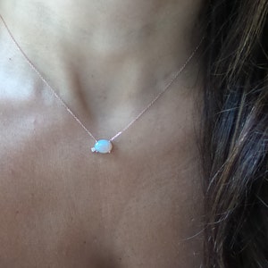 Opal Diamond Necklace / Natural Diamond Necklace/ 14k Gold Australian Opal / White Opal Necklace / Gold Opal Pendant / October Birthstone