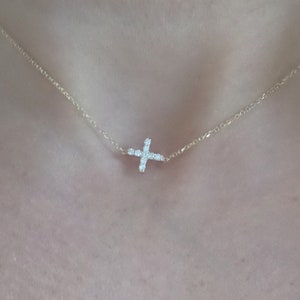 Small Diamond Cross Necklace / 14k Gold Diamond Cross / Small Diamond Cross / Baptism Gift / Communion / Christmas Gift / Religious / Cross