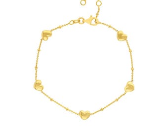 Heart Bracelet / 14k Gold Heart Bracelet / Heart Station Bracelet/ Love Bracelet / Bridal Love Bracelet