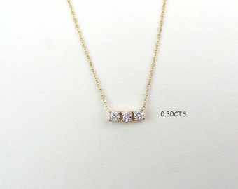Diamond Trio Necklace / 14k Gold Diamond Prong Set Necklace 0.30 cts / Bridal Diamond Necklace / Floating Diamond / Dainty Diamond Necklace
