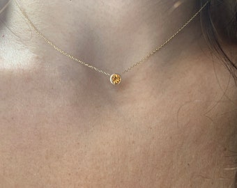 Birthstone Yellow Topaz Necklace, Topaz Solitaire Necklace, 14k Gold Topaz Pendant, Dainty November Birthstone Necklace,