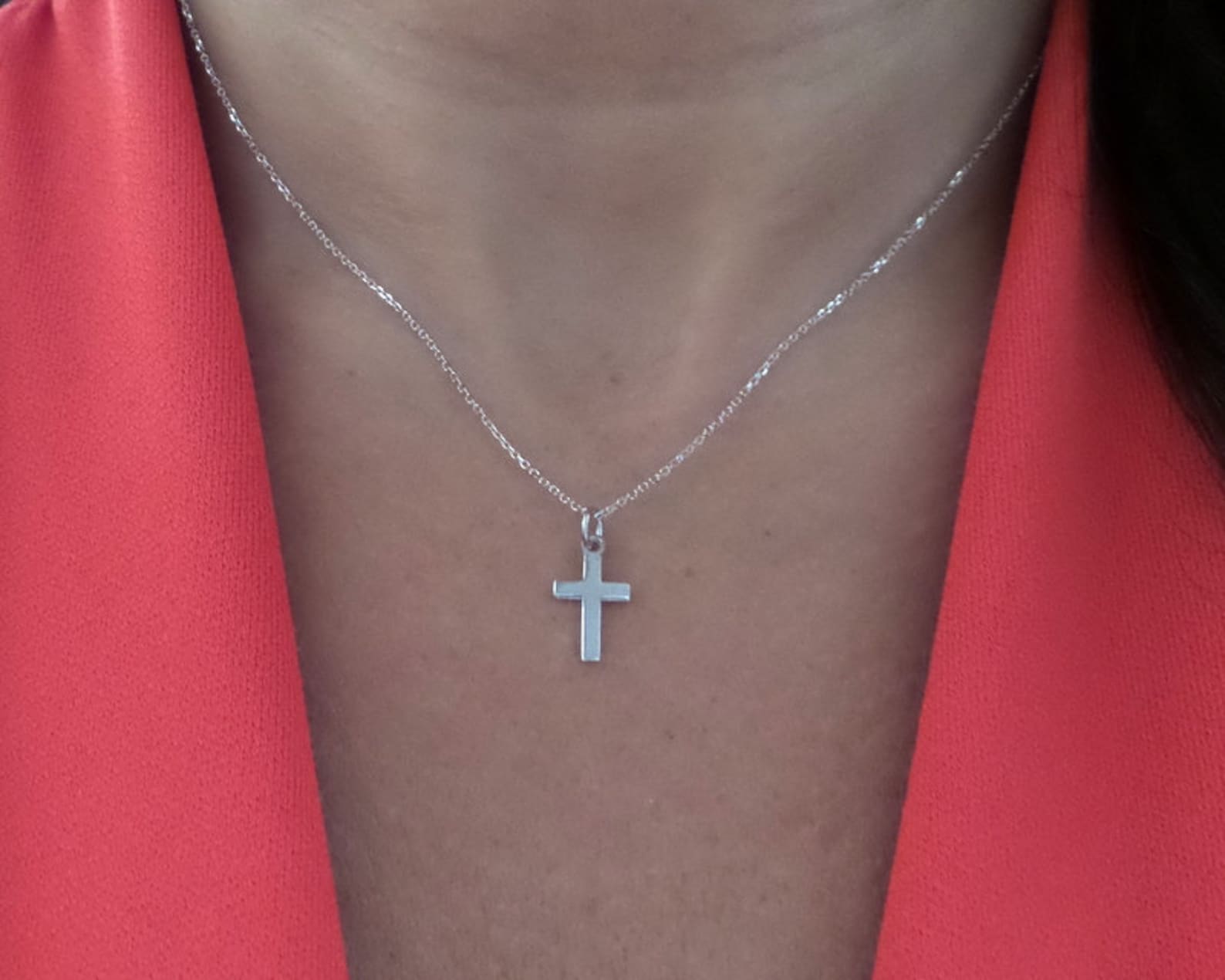 Gold Cross Necklace / 14k White Gold Small Cross Pendant / Etsy