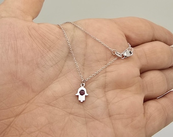 Hamsa Necklace/ 14k Gold Hamsa Necklace/ Ruby Hamsa Necklace/ Dainty Hamsa Necklace with Ruby/ Birthstone Necklace/ Protection/DelicateHamsa