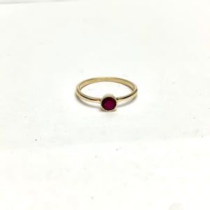 14k Gold Ruby Ring: Millgrain Solitaire, July Birthstone