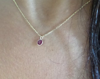 Ruby Necklace 4mm / 14k Gold Ruby Solitaire Necklace / Bezel Set Ruby Necklace / Minimalist Ruby Necklace / dainty Ruby / July Birthstone