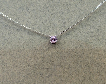 Pink Sapphire Necklace / Pink Sapphire Solitaire / 14k Gold October Birthstone Pink Sapphire 0.13ct Necklace / Minimalist sapphire