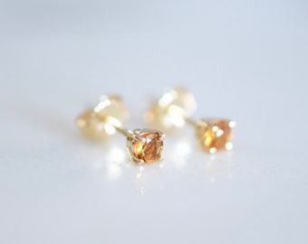 14k Gold Yellow Topaz Stud Earrings: November Birthstone