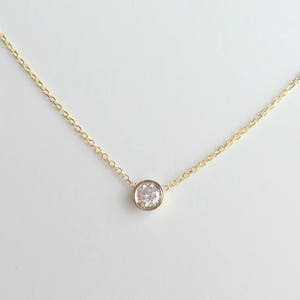 Diamond Solitaire Necklace / Diamond Bezel Necklace 0.20ct / 14k Gold Diamond Necklace / Dainty Diamond Necklace / Floating Diamond