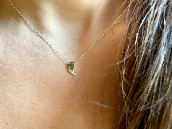 Small Angel Wing Necklace 14k Solid Gold Angel Wing Necklace Solid Gold Angel Wing Pendant Etsy