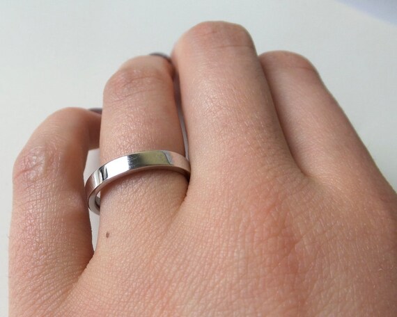 14k リング　指輪 ハンドメイド 14K ホワイトゴールド 結婚指輪 - 3mm ミニマリスト
