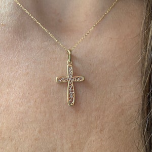 14k Gold Cross Necklace / Gold Cross Necklace / Everyday Solid Gold ...