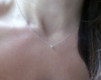 Diamond Necklace / 14k Gold Diamond Necklace 0.05CT / Diamond Solitaire Necklace / Dainty Diamond Necklace / Bridal Diamond Jewelry Floating