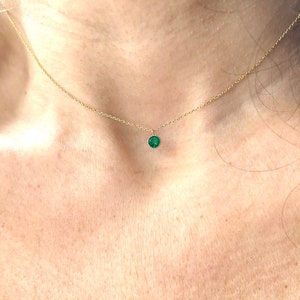 14k Gold Emerald Solitaire Necklace: Handmade Bezel Set Birthstone