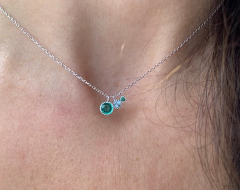 Emerald Aquamarine Necklace / Emerald Aquamarine Solitaire Necklace / 14k Gold Birthstone Aquamarine Emerald Necklace / Bezel Set Gemstone