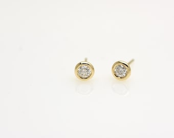 14k Gold Diamond Martini Earrings: Everyday Minimalist Bezel Set Solitaire Jewelry